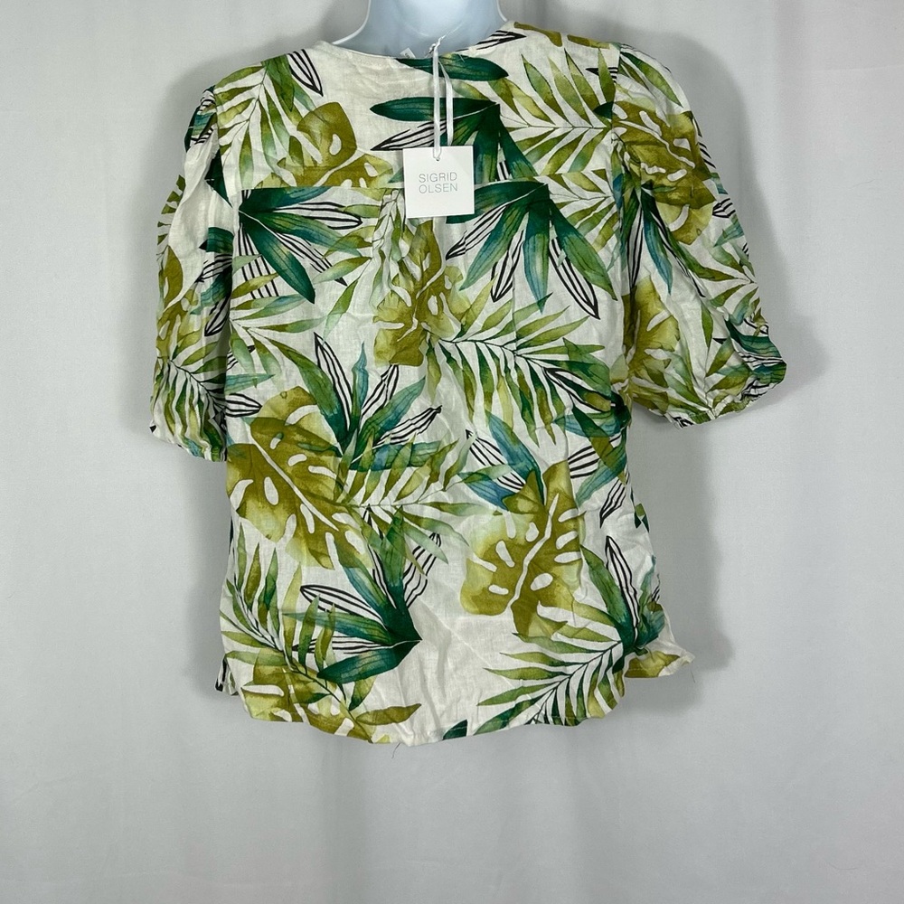 Sigrid Olsen Linen blend Tropical Leaf Print Blouse NWT S - Picture 11 of 12